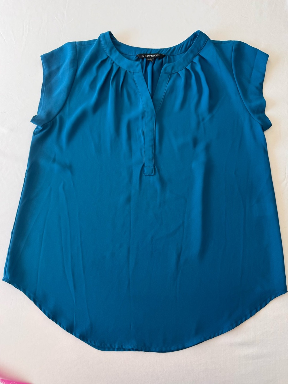41 Hawthorn Teal Blue Split-Neck Cap-Sleeve Blouse - Size M